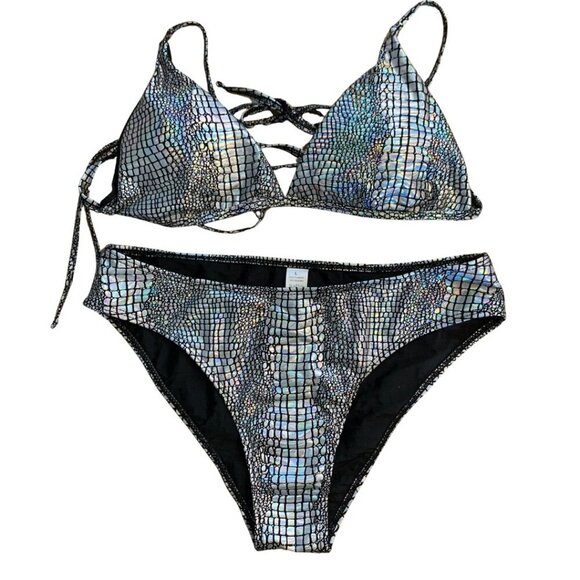 3-piece Triangle Bikini Set Swimsuit with Skirt Womens Size Large - Picture 5 of 9